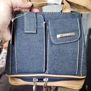 Denim and Tan Women's Bag